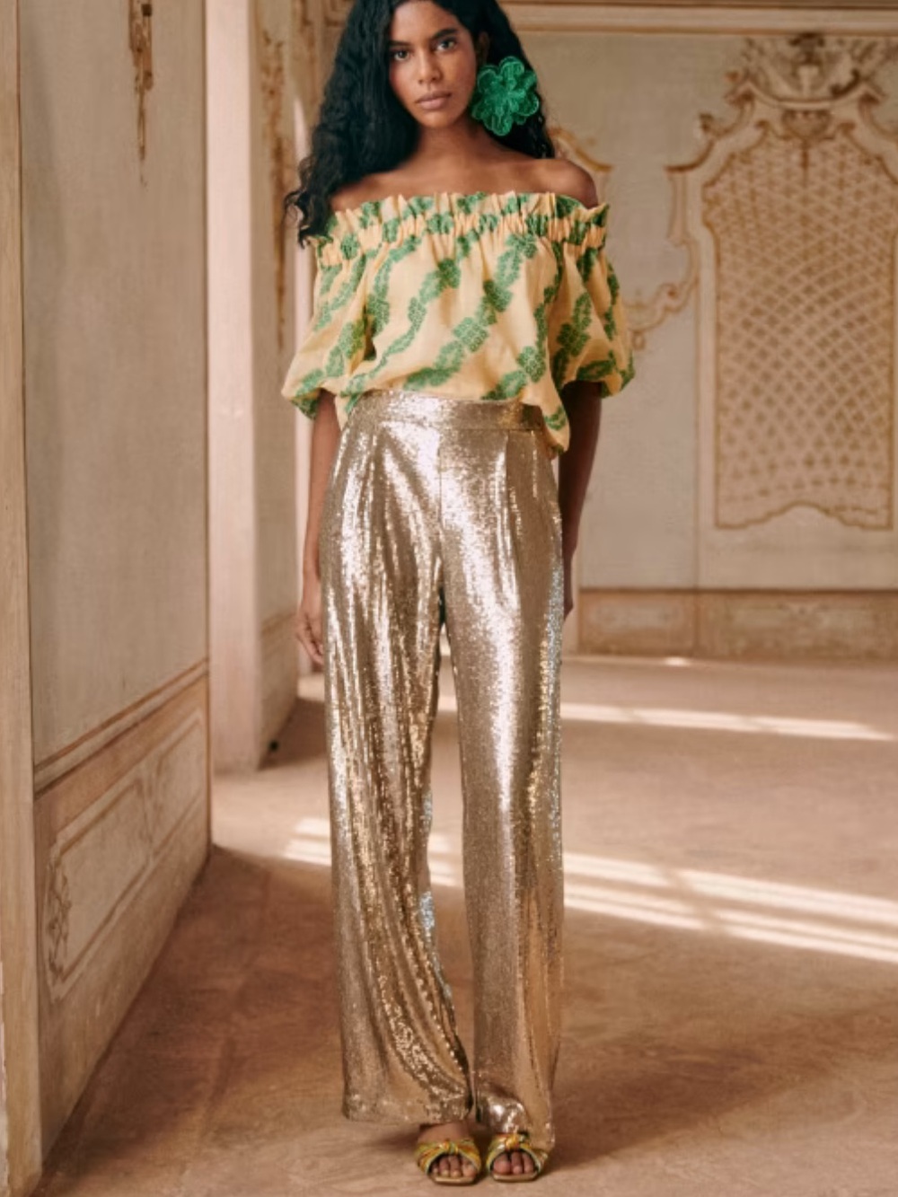 Sezane Wide-Leg Sequined Aurelin Trouser Pants size 40/ US 8 (NWT)